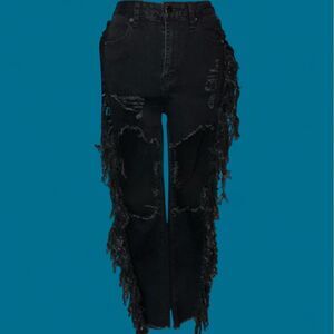 Parisian Black Extreme Distressed Ripped Jeans Y2K Grunge NWT